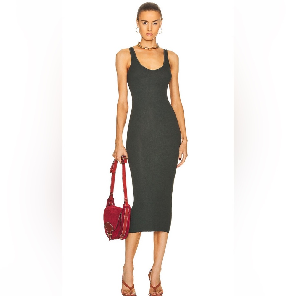 Enza Costa Silk Rib Tank Midi Dress In Dark Cedar